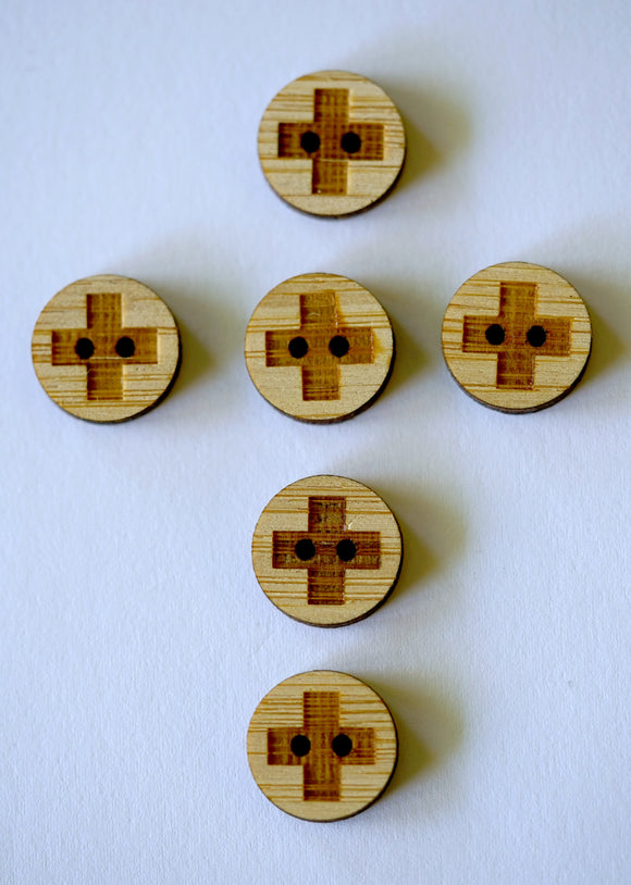 Engraved Cross Bamboo Buttons - Small